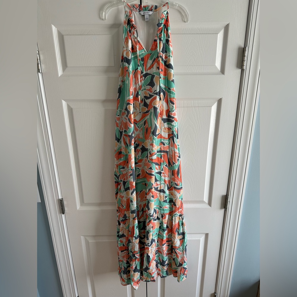 Nine West tiered peasant Halter Maxi Dress